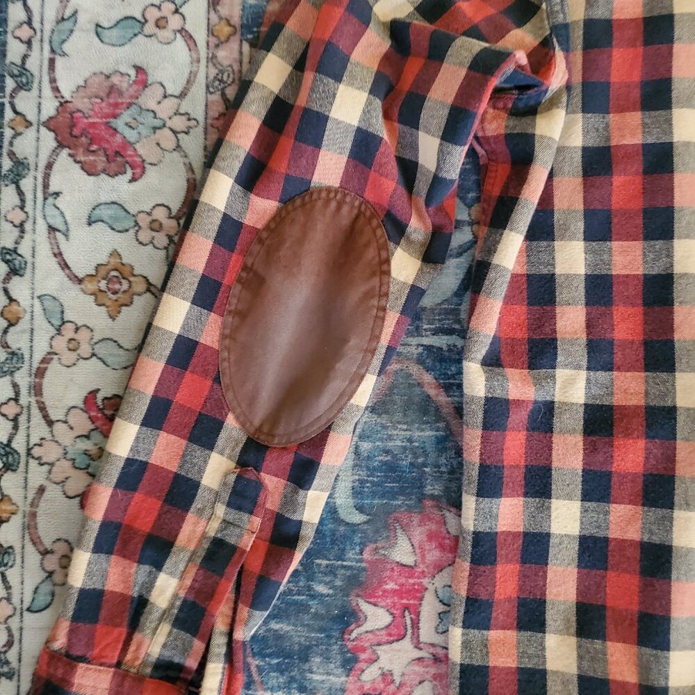 J Crew Mercantile Checkered Flannel W/ Elbow Patches - Picture 7 of 10